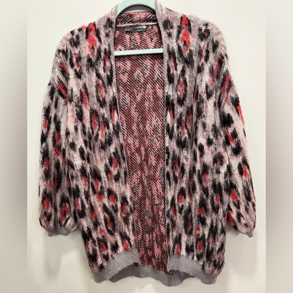 By Anthropologie Zoey Leopard Cheetah Alpaca Wool Cardigan Sweater XS Petite - Picture 1 of 8